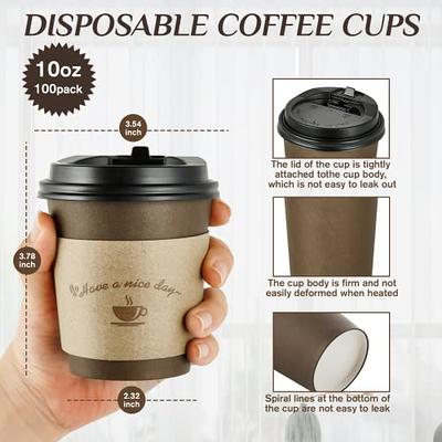 LITOPAK 100 Pack 16 oz Paper Coffee Cups, Drinking Cups for Cold/Hot Coffee Chocolate Drinks, Disposable Coffee Cups with Lids, Sleeves and Stirring