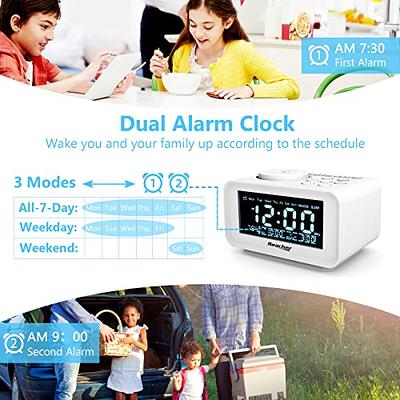 Digital Alarm Clock Radio - 0-100% Dimmer, Dual Alarm with Weekday/Weekend  Mode