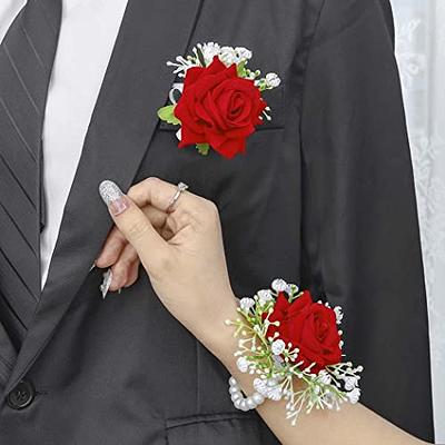 Campsis Wedding Wrist Flower and Corsage Boutonniere Set Rose Hand Flowers  Wristband Buttonhole for Bridesmaid Groomsman Best Man Brides (Red) - Yahoo  Shopping