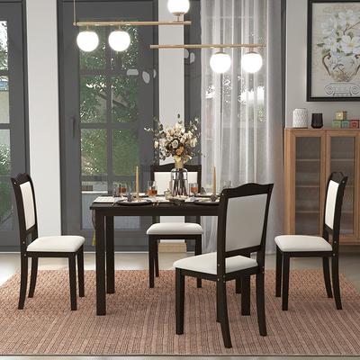 Nestfair Walnut 6-Piece Farmhouse Dining Table with 4 Upholstered