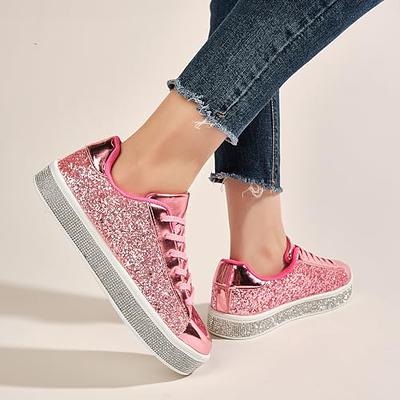 Womens Glitter Wedding Sneakers Neon Dressy Sequin Sparkly Sneakers Rhinestone Bling Bridal Shoes Shiny Tennis Shoes