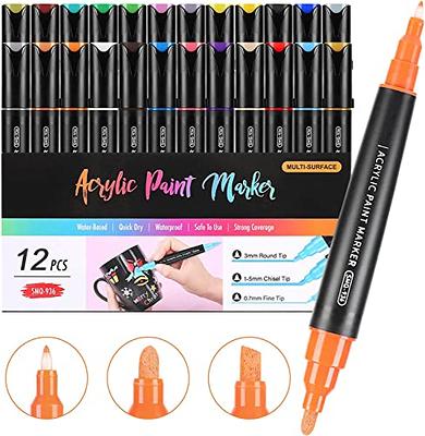 Dual Tip Premium Acrylic Paint Pens Markers 12/24/36 Colors Set Paint Pens  for Rock Painting, Ceramic, Glass, Wood, Canvas, DIY Crafts 