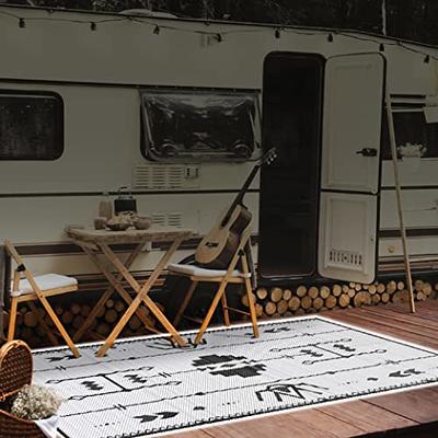 Outdoor Rug 6x9FT-Patio Rug Mat Reversible-Waterproof Outdoor Area Rug Fade  Resistant RV Camping Mat Rug-Portable Boho Rugs for Deck Picnic Backyard  Porch Beach Black & White Outdoor Patio Decor : : Patio