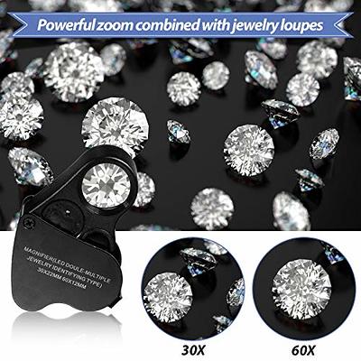 2 Pack Illuminated Jewelers Loupe 30X 60X 90X Portable Eye Loupe Magnifier  Lighted Magnifying Glass with Bright LED Light for Jewelry Coins Gems  Stamps Watches Rocks Black