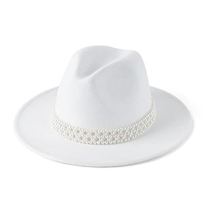 HUDANHUWEI Womens Wide Brim Fedora Hat with Pearl Band Lady Panama Hat A  White - Yahoo Shopping