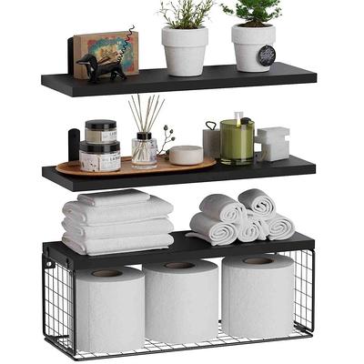15.7 in. W x 6.7 in. D Brown Wood Bathroom Shelves Over Toilet Floating Farmhouse Set of 2 Decorative Wall Shelf