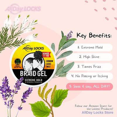 AllDay Locks Braid Gel | Extreme Hold, Smooths & Tames Frizz | No Flaking  or Drying | High Shine, Long Lasting for Braids, Locks, Twists, Cornrows 