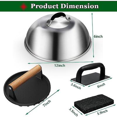 Griddle Accessories for Blackstone, Commercial Grade 12 Inch Heavy Duty  Round Melting Dome with 7 Round Cast Iron Grill Burger Bacon Press,  Perfect