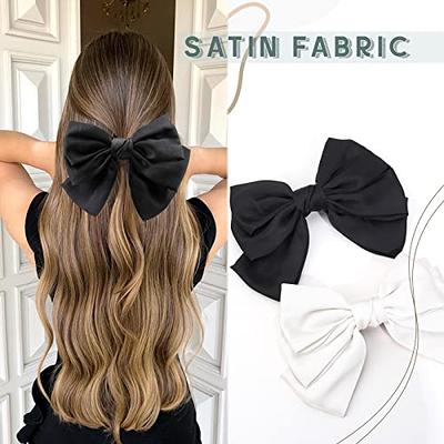Women Big Bow Barrettes Girl's Satin Hairclips Long Ribbon Hair