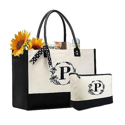 Monogrammed Canvas Tote Bag Leather Handles Utility Beach Teacher