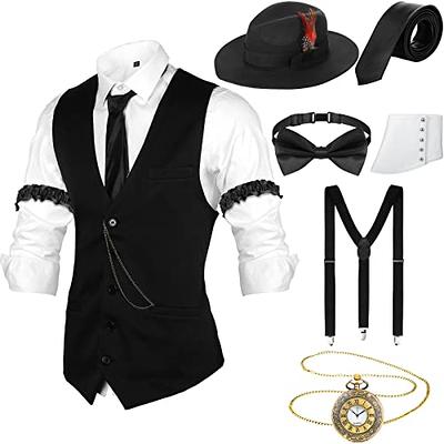 SATINIOR 1920s Men's Accessories Clothing Costume Outfit with Vest Hat  Pocket Watch Suspenders Tie for Man(X-Large), Black and White - Yahoo  Shopping