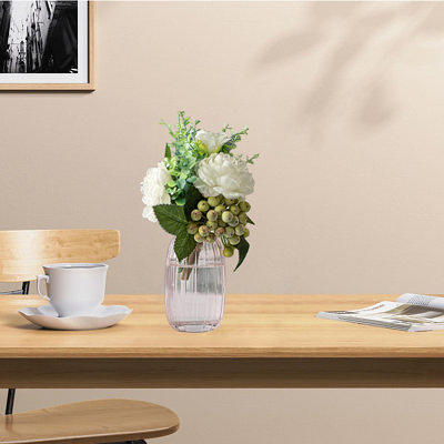 Small Artificial Flowers in Ceramic Vase 13.7 Centerpieces Coffee Table  White