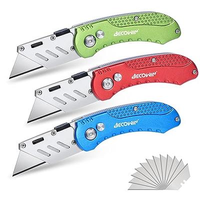 Lichamp 6 Pack Folding Utility Knife Set, Pocket Box Cutter with Belt Clip,  Includes Extra 30 Pieces Quick Change Blade, Stainless Steel Grip with SK5