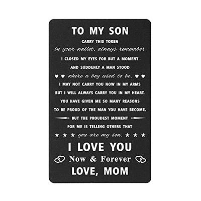 Inspirational Gifts for Son from Mom, Engraved Wallet Inserts with  Motivational Quotes, Wallet Insert Cards for Graduation Birthday Gift Ideas