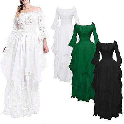  Sexy Gothic Clothes for Women Plus Size Lace Butterfly Sleeve  Dress Stretchy High Waist Medieval Dress Green : Sports & Outdoors