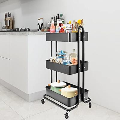 3-Tier Metal Rolling Utility Cart Heavy Duty Mobile Storage Serving Trolley  Cart