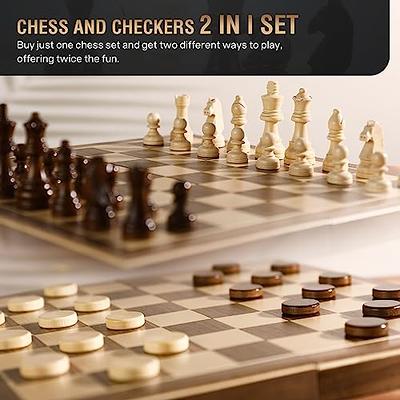  15 Inch Wooden Chess and Checkers Set 2 in 1 Checkers Board  Games 2 Player Wooden Travel Chess Game Set 24 Pcs Folding Chess Pieces  with 3 Storage Bags 2 Extra