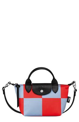 Longchamp Extra Small Le Pliage Casaque Recycled Canvas Crossbody Bag in Sky Blue/Red