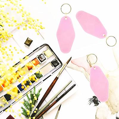 Pinkunn 24 Pcs Vintage Motel Keychain Blank DIY Heat Transfer Keychains Bulk Sublimation Plastic Hotel Backpack Key Tags