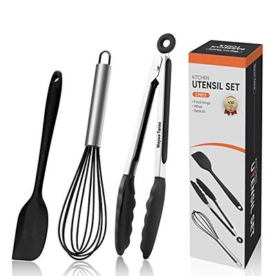 Ovente Black Non-Stick Silicone Spatula Set with Heat Resistant & Stainless Steel Core, Set of 5