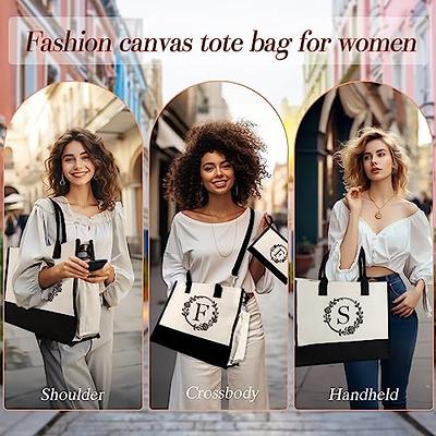 Aunool Gifts for Women - Personalized Tote Bags and Makeup Bag, Womens Beach Bag with Zipper Pocket, Wedding Bridesmaid Gifts, Reusable Grocery Bags