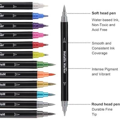 Colourcolor Metallic Marker Pens - Dual Tip Brush and Fine Point Pens for  DIY Album, Black Cards, Rock Painting, Card Making, Scrapbooking, Fabric,  Metal, Ceramics, Wine Glass, Set of 12 - Yahoo Shopping