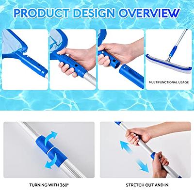 Pool Skimmer With Fine Mesh Net, Telescopic Aluminum Pole For