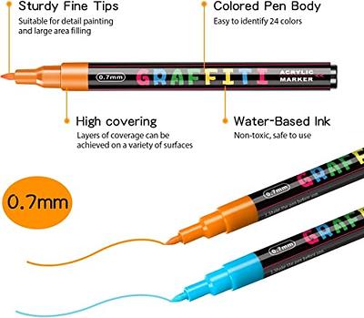 24 Fine Line Acrylic Paint Pens - 0.7mm & 1mm Microfiber Tips - Vibrant Colors