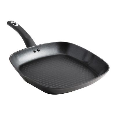 MegaChef 11 Square Enamel Cast Iron Grill Pan with Matching Grill Press in Red