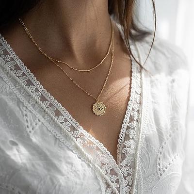 MJartoria Gold Layered Necklaces for Women Trendy Retro Coin Pendant Gold  Necklace Dainty Chunky Link Chain Choker Necklaces for Girls Jewelry