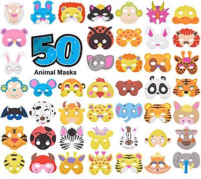 PREXTEX 50 Piece Assorted Foam Animal Face Mask for Kids - Masquerade Mask,  Purim Masks, Halloween Masks, Dress-Up Party Favors