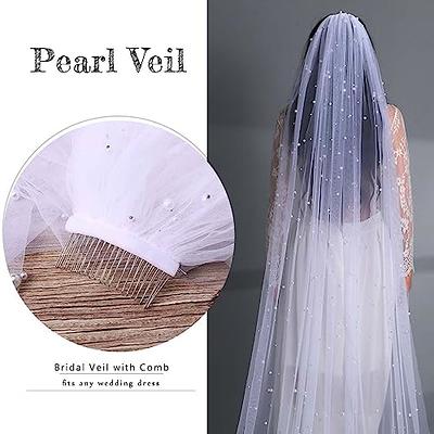 Yalice Pearl Bridal Wedding Veils Flower Long Cathedral Veil 118'' Veils  for Brides 1 Tier Fingertip Length Veil with Comb (Fingertip Length:100 *  120cm/39 * 47'', Ivory-Style-A) - Yahoo Shopping