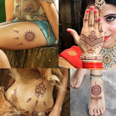 Brown Henna Temporary Tattoo Stickers for Women Girls Water Transfer 80+  Patterns Exquisite Lace Flower Mandala Flower Elephant Waterproof Fake  Tattoo Wedding Party Festive Temporary Tattoos Decorations 6Pcs (Brown)