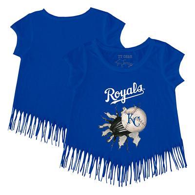 Youth Tiny Turnip White/Royal Kansas City Royals Baseball Tear 3/4-Sleeve Raglan T-Shirt Size: Medium