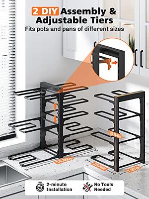 mudeela Pan Organizer Rack for Cabinet, Pot Rack with 3 DIY Methods,  Adjustable Pots and Pans Organizer under Cabinet with 8 Tiers, Larg