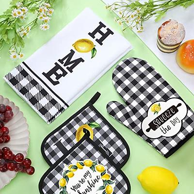 Sticky Toffee Silicone Printed Oven Mitt & Pot Holder Cotton Terry Kitchen Dish Towel & Dishcloth Yellow 9 Piece Set