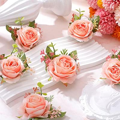 Pink Floral Wrist Corsage Bracelets Ribbon Rose Bridesmaid Groom Hand  Flowers Wedding Boutonnieres Marriage Prom Accessories