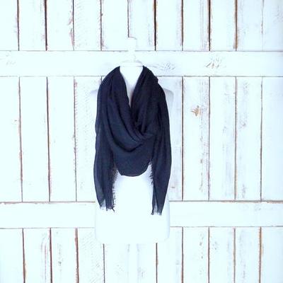 Monogram Blanket Shawl - Oversized Square Black Scarf