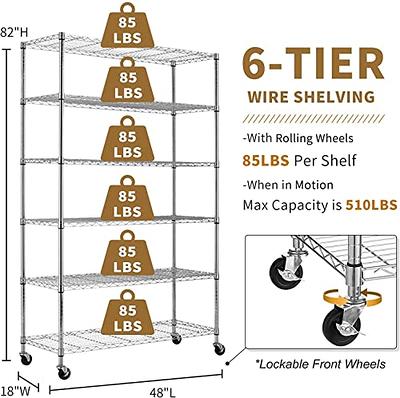 6-Tier Storage Shelves NSF Certified Wire Shelving Unit on Wheels Heavy  Duty Metal Shelves Adjustable Steel Shelving 2100Lbs Capacity for Closet