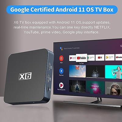 Caja de TV Android 11.0, X6 Smart TV Streaming Box Netflix Google  certificado con Google Assistant, 4+32GB soporte Ultra 4K HDR/WiFi 5/BT  5.0/AV1