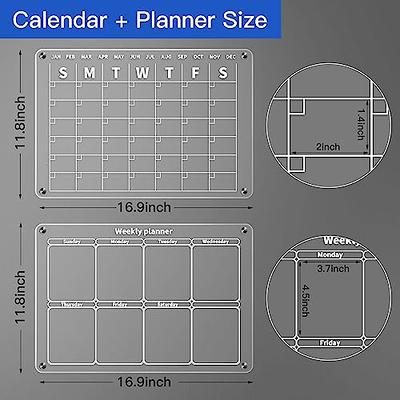 VTVTKK Acrylic Magnetic Dry Erase Board Calendar for Fridge, 16x12 Inches  Magnetic Monthly Calendar for Fridge with 6 Colorful Markers, Clear