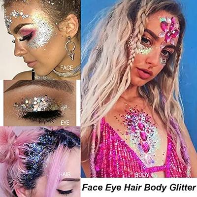 MEICOLY Gold Body Glitter Gel,Concerts Face Glitter for Women,Mermaid  Sequins Liquid Holographic Chunky Glitter for Music