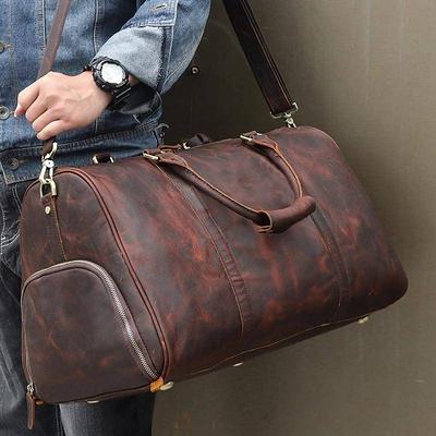 mens leather duffle bag with shoe compartment