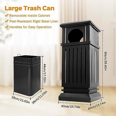 BEAMNOVA Trash Can Outdoor Indoor Garbage Enclosure with Lid Open Top Inside Cabinet Stainless Steel Industrial Waste Container, Black