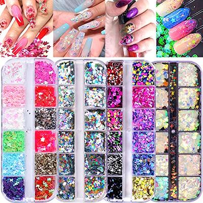 Holographic Glitter for Nails 6 Colors Nail Glitters for Acrylic Nails Nail  Sequins Nail Glitter Powder for Nail Designs Flakes Fine Glitter Acrylic