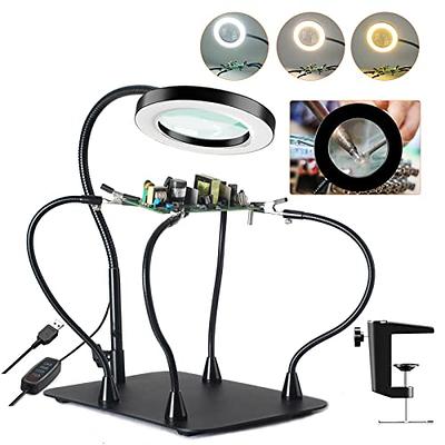 2.25X/5X Illuminated Magnifier with Light Flexible Rotation Desktop  Magnifying Glass for Soldering Iron Repair Lamp Clip