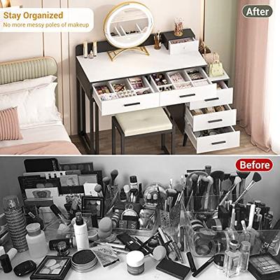 QQXX Vanity Desk with Mirror and Lights,Modern Makeup Vanity Set,Adjustable  Led & Six Drawers & Five Storage Shelves & Vanity Stool Chair,Large Makeup  Desk Dressing Table for Bedroom - Yahoo Shopping