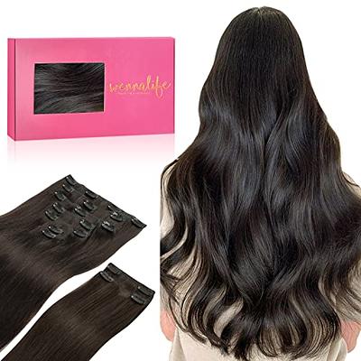 Clip in Hair Extensions, Straight 9pcs 150g Natural Black Color, 14 Inch  Clip in Hair Extensions Real Human Hair Thick Clip in Hair Extensions for