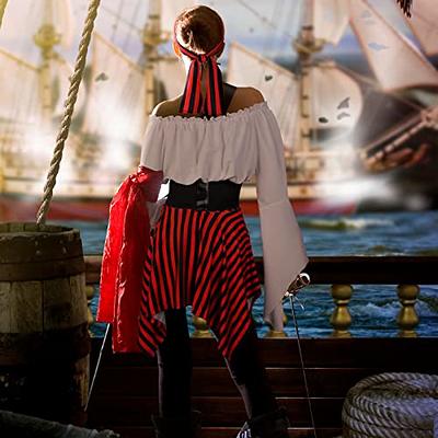 5 Pcs Women Pirate Costume Renaissance Tops Corset Belt Pirate Hat