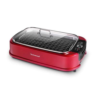 MegaChef 11 Square Enamel Cast Iron Grill Pan with Matching Grill Press in Red